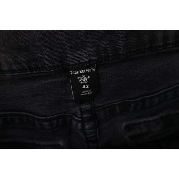 True Religion Mens 42x34 Faded Rocco Relaxed Fit Skinny Leg Denim Jeans Black - Picture 7 of 13